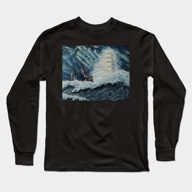 THE FLYING DUTCHMAN AND THE HAND OF DOOM Long Sleeve T-Shirt by MackenzieTar